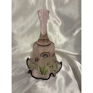 FENTON Rare Pink Iridescent 7" Bell w/ 6  Black Ruffled Crimps Signed by Artist!